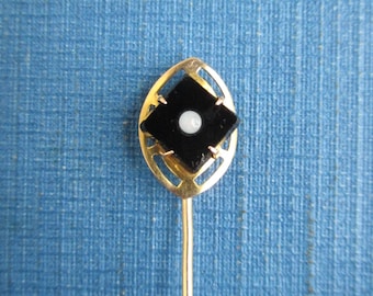 10K Solid Gold Stick Pin w/ Black & Bead Face - Vintage / Antique (Gold Filled Stem)