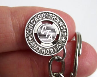 Chicago CTA Transit Token Keychain - Repurposed Vintage Silver Tone Coin Key Chain / Fob