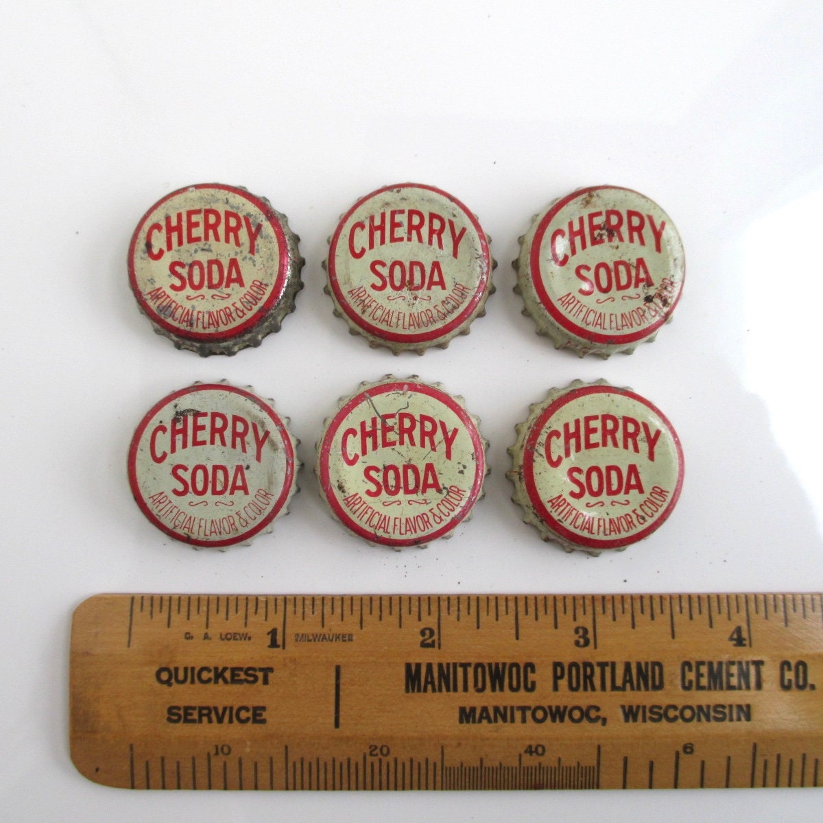 6 Cherry Soda Bottle Caps w/ Cork Backs Vintage Red & White Etsy