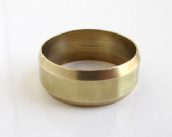 Solid Brass Band / Gold Ring - 8mm Wide w/ Beveled Edges, Size 8.75 (Surface Scratches)