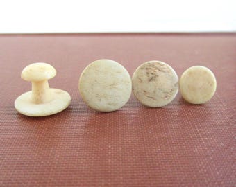 4 Bone Collar Buttons - Vintage / Antique (Different Sizes: Diameter & Back Lengths)
