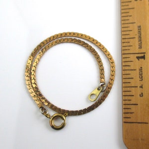 Two 7" Solid Brass Herringbone Bracelets - Vintage Unused, Flat Gold Chain Design (Almost 2mm Wide) Dark Unpolished