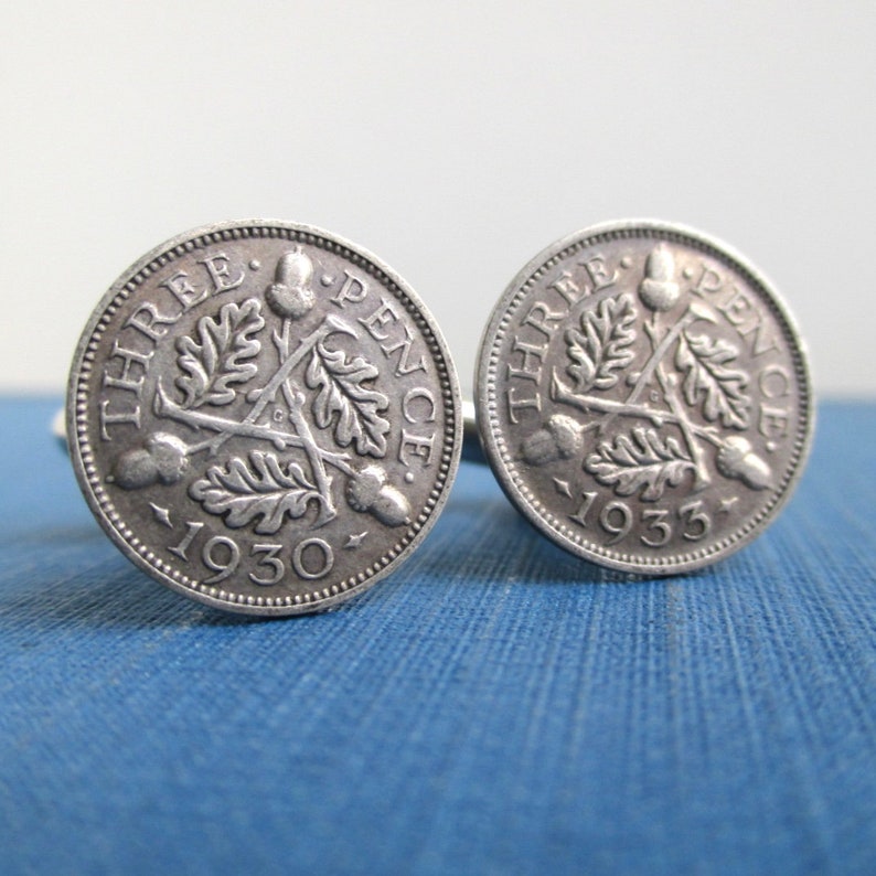 Great Britain .500 Silver Coin Cuff Links 1930/'s Three Pence Repurposed Coins Vintage UK