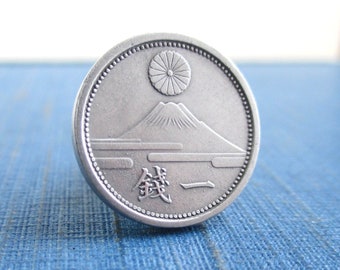 JAPAN Coin Tie Tack / Lapel Pin - Repurposed Vintage 1940's Mt. Fuji Coin