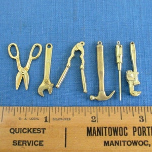 Intercast 6 Piece Miniature Tool Charm Set - Vintage, Gold Tone (Sold in Sets of 6)