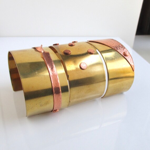 3 Solid Brass & Hammered Copper Cuff Bracelets - … - image 6