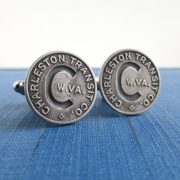 Charleston, WV Transit Token Cuff Links - Repurposed Vintage Silver Tone Coins