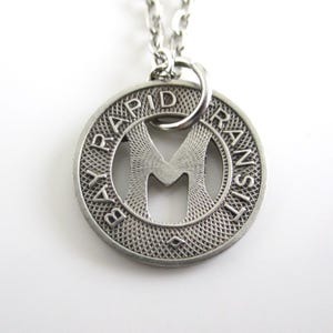 Monterey, CA Transit Token Pendant Necklace - Repurposed Vintage 1940&#39;s Silver Tone Coin