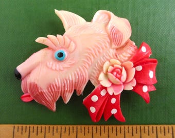 Celluloid Scottie / Scotty Dog Pin - Vintage Occupied Japan Large Brooch