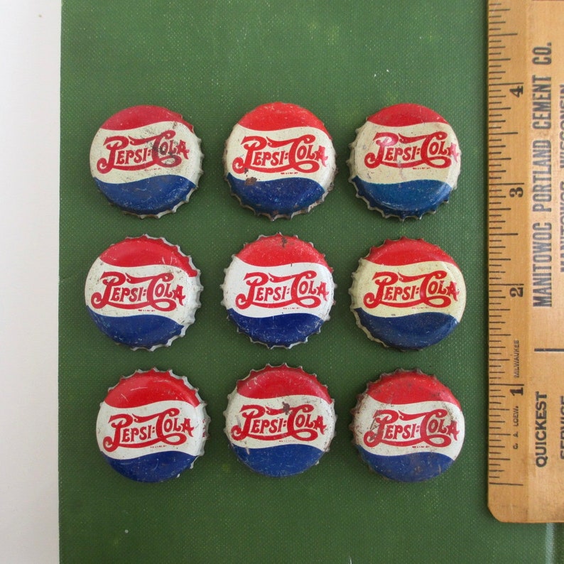 9 Vintage Pepsi Cola Bottle Caps Used w/ Cork Backs Etsy