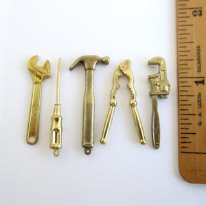 Intercast 5 Piece Miniature Tool Charm Set - Vintage, Gold Tone (Sold in Sets of 5)