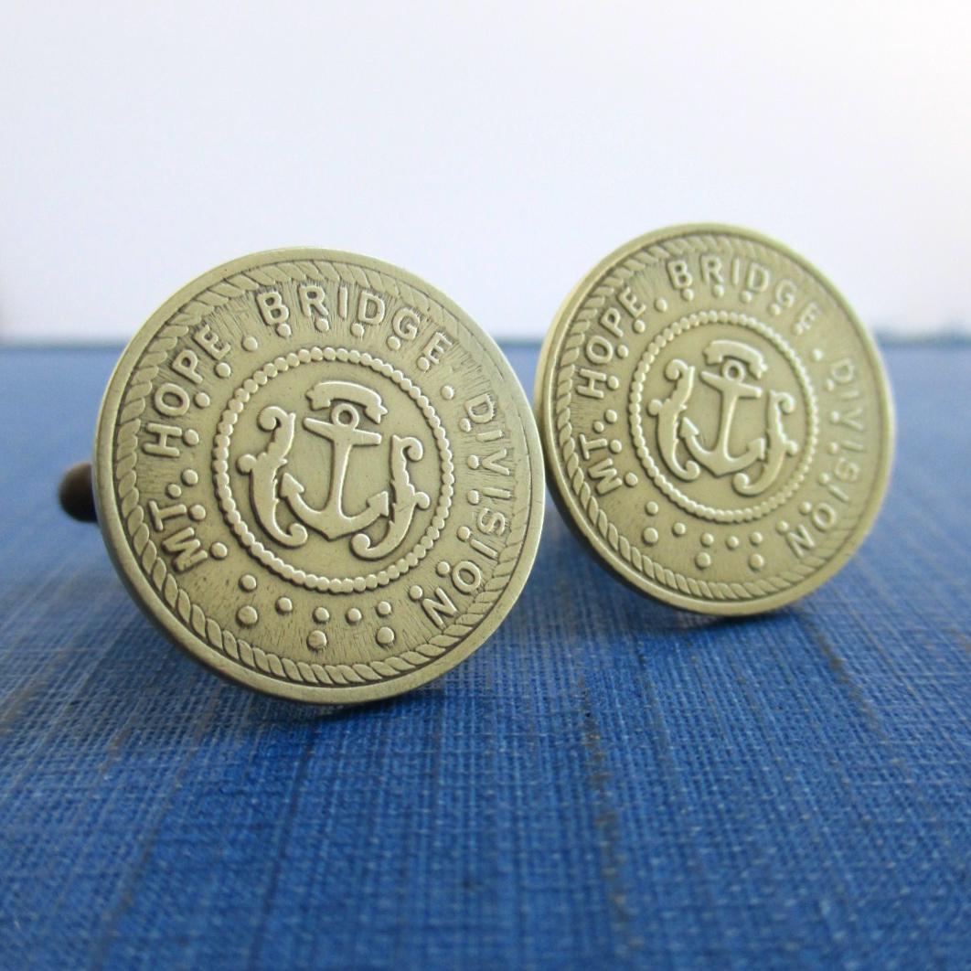 Boutons De Manchette Vintage - Pièces Jeton "Hope Bridge" Réutilisées - Doré