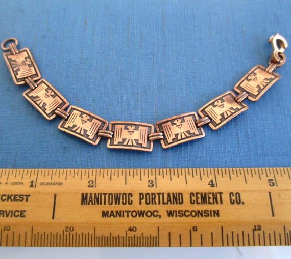 Solid Copper Thunderbird Link Bracelet - Vintage … - image 2