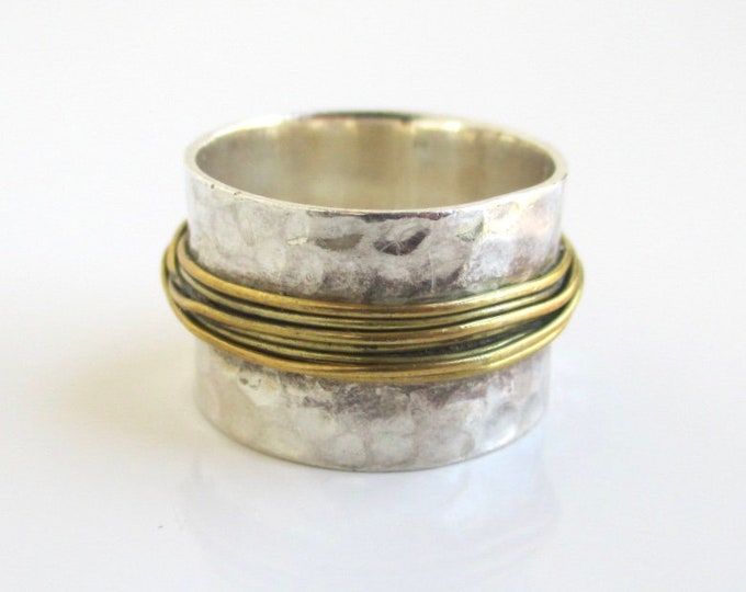 we took our beloved hand hammered band and made it... Wide Sterling Silver Hand Hammered Band Ring W/ Gold Wire - Vintage ...