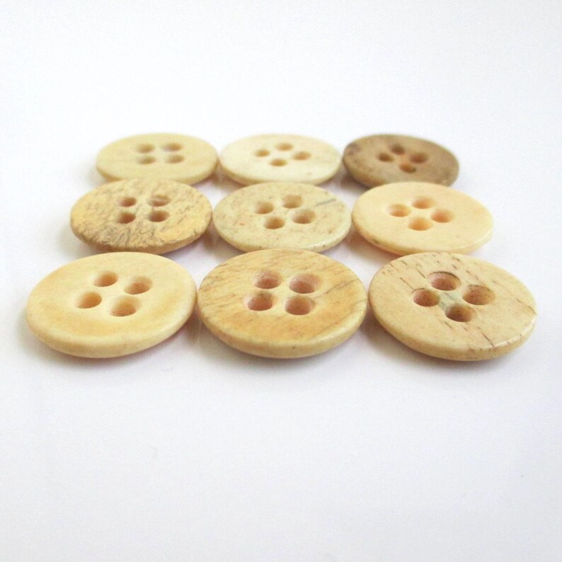 9 Large Antique Bone Buttons - Vintage 4 Hole, Larger 17mm or 11/16 ...