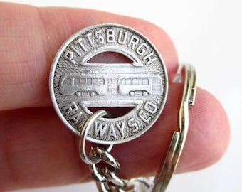 PITTSBURGH Railway Token Keychain - Repurposed Vintage Transit Token / Coin Key Chain
