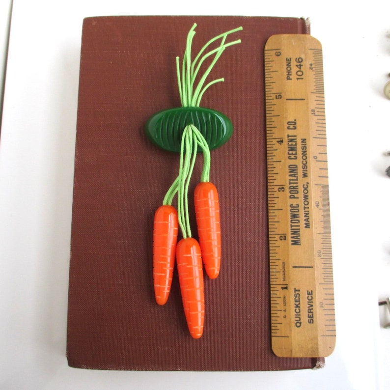 BIG Bakelite Hand Carved Carrot Pin Brooch Re-Carved Vintage Bakelite Stock