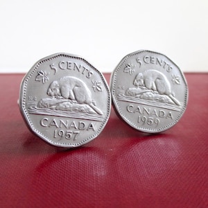 Canadian Beaver Nickel Coin Cuff Links - Repurposed Vintage 1950&#39;s Canada 12 Sided Coins