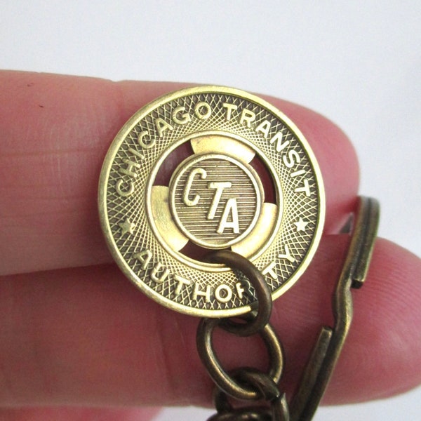 Chicago CTA Token Keychain - Repurposed Vintage Transit Token / Gold Tone Coin Key Chain Fob