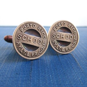 Porto Rico Transit Token Cuff Links - Repurposed 1920's Solid Bronze San Juan, Puerto Rico Coins