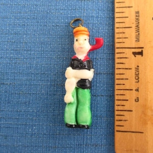 POPEYE Celluloid Charm - Vintage w/ Hand Coloring & Metal Top Ring
