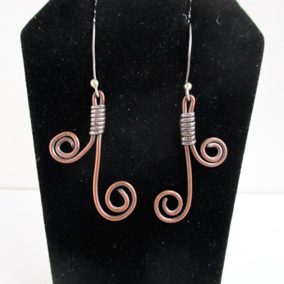 Sterling Silver & Solid Copper Pierced Earrings -… - image 1