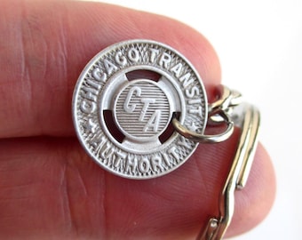 Chicago CTA Transit Token Keychain - Repurposed Vintage Silver Tone Coin Key Chain / Fob