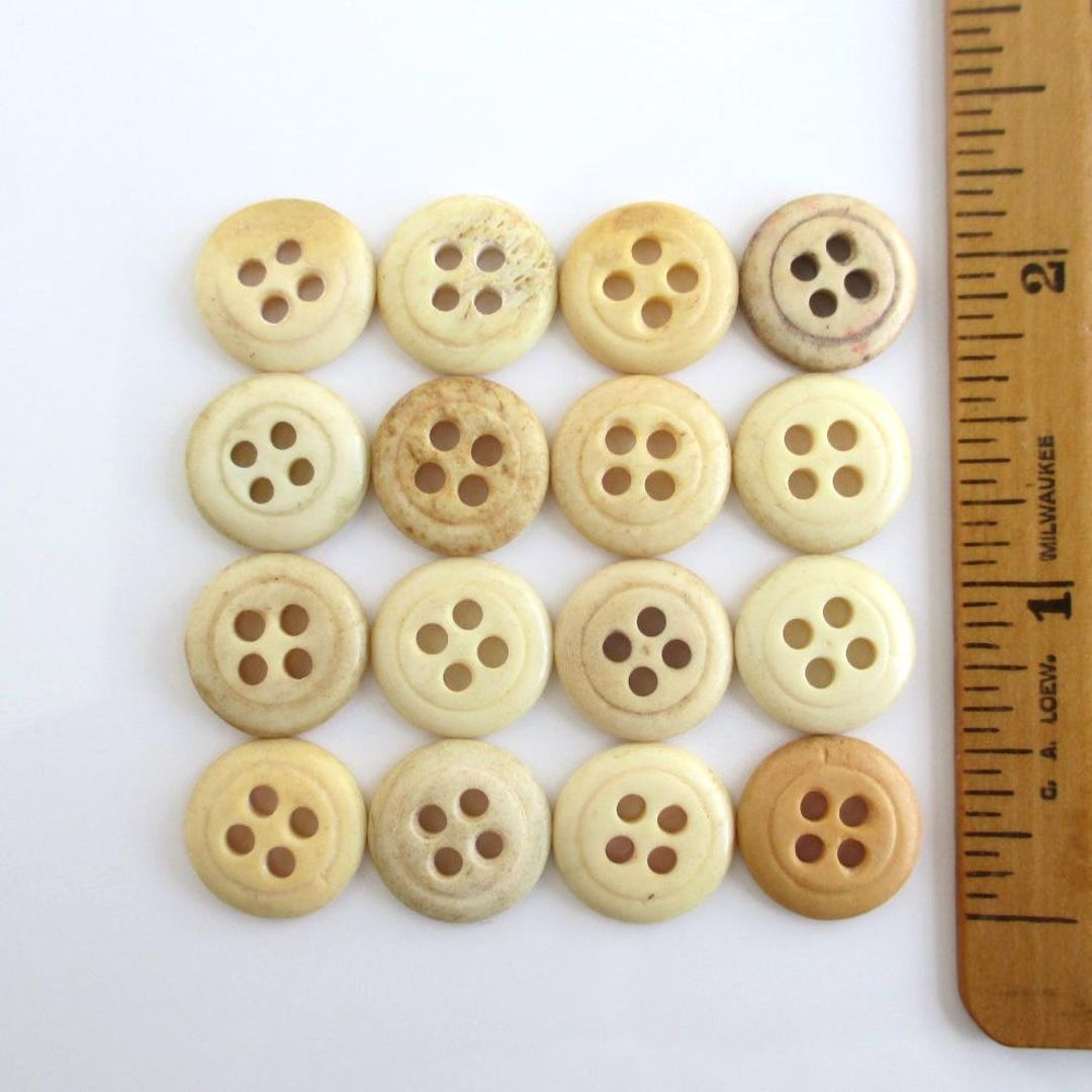 16 Antique Bone Buttons - Vintage 4 Hole Shape - 14mm (almost 9/16 ...