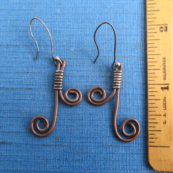 Sterling Silver & Solid Copper Pierced Earrings -… - image 2