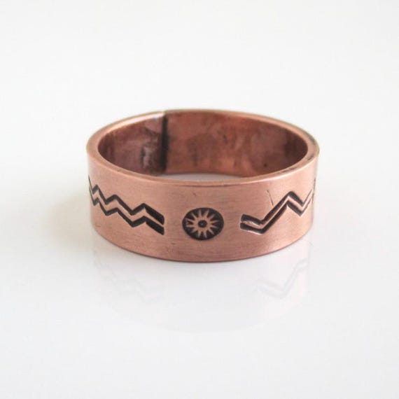 Solid Copper Southwest Band Ring w/ Arrow and Inc… - image 6
