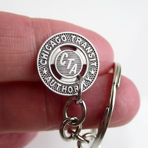 Chicago CTA Transit Token Keychain - Repurposed Vintage Silver Tone Coin Key Chain / Fob