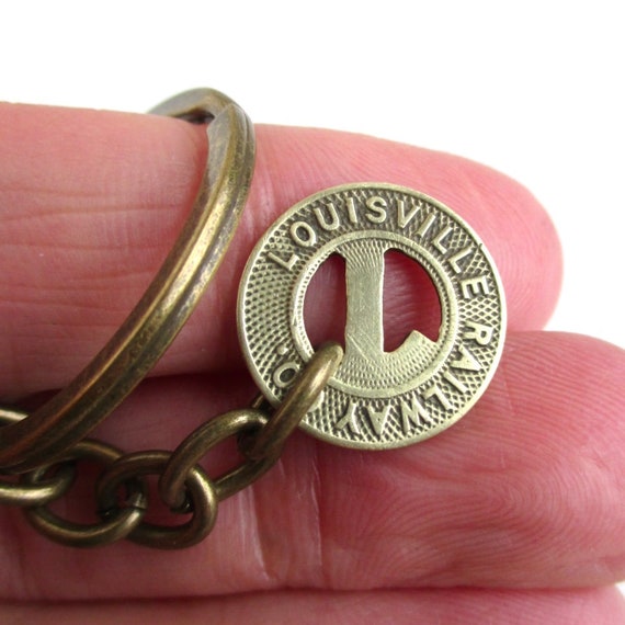 lucra Louisville KY Railway Token Keychain - Repurposed Vintage Gold Tone Transit Token Coin Key Chain / Fob