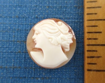 Round Carved Shell Cameo - Vintage / Antique Loose Hand Carved Cameo - 13mm Diameter