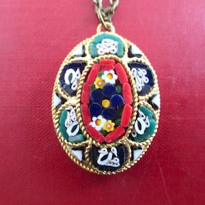 Micro Mosaic Pendant Necklace - Vintage Italy Floral Micromosaic (New Chain - Choose 18" or 20")