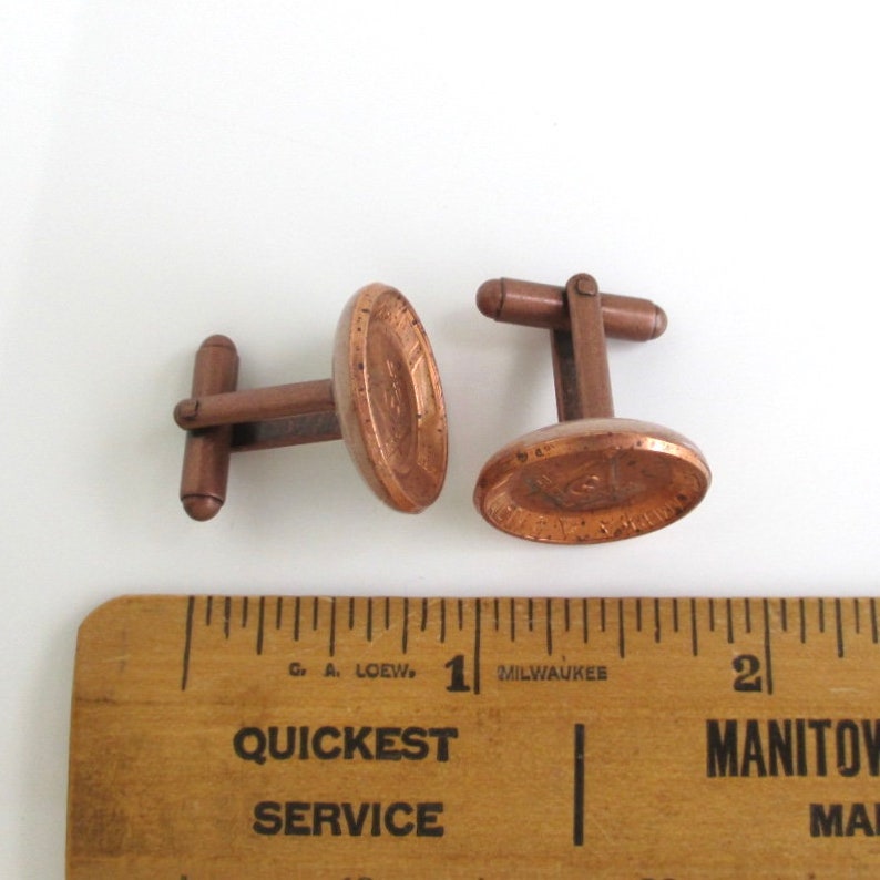 Coin Cuff Links Repurposed Masonic Square /& Compass Pennies USA Coins