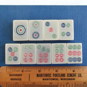 9 Celluloid Mah Jong Tiles - Vintage Ma Jiang / Mahjong Bing Dot Tiles