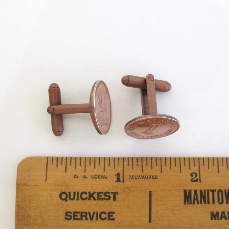 Copper Tone Repurposed Vintage 1 Sen Coins MALAYSIA Coin Cuff Links