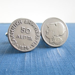 GREECE Coin Cuff Links - Repurposed 1926 Vintage / Antique Greek Coins - Front & Back