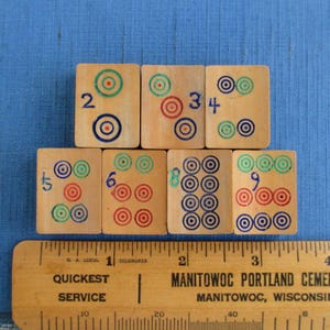 7 Mah Jong Tiles - Vintage / Antique Bamboo Ma Jiang / Mahjong Bing Tiles