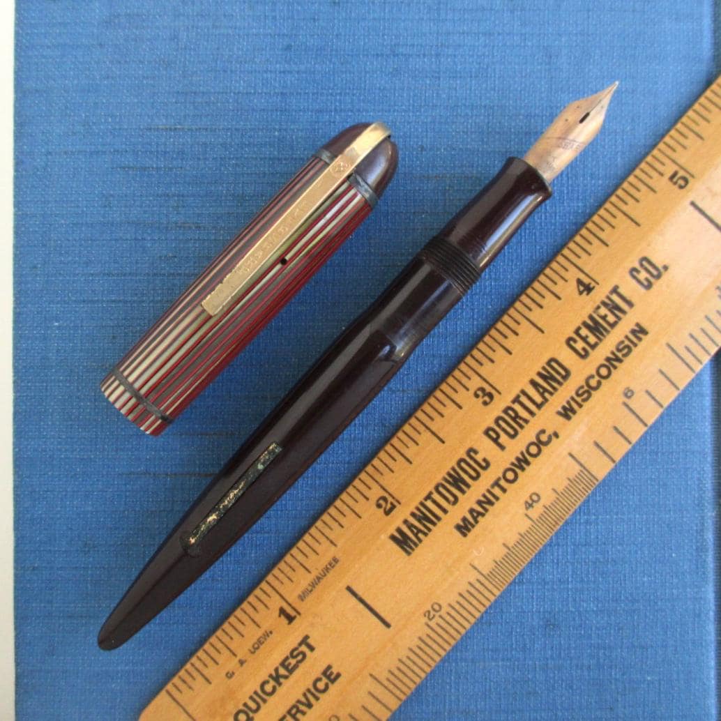 Eversharp Skyline Red Striped & Burgundy Fountain Pen - Vintage