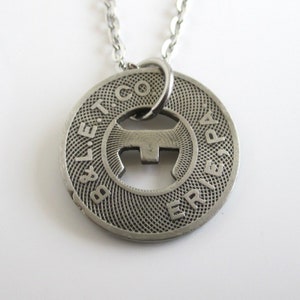 Erie, PA Transit Token Pendant Necklace - Repurposed Vintage Large Size 1940&#39;s Silver Tone Coin