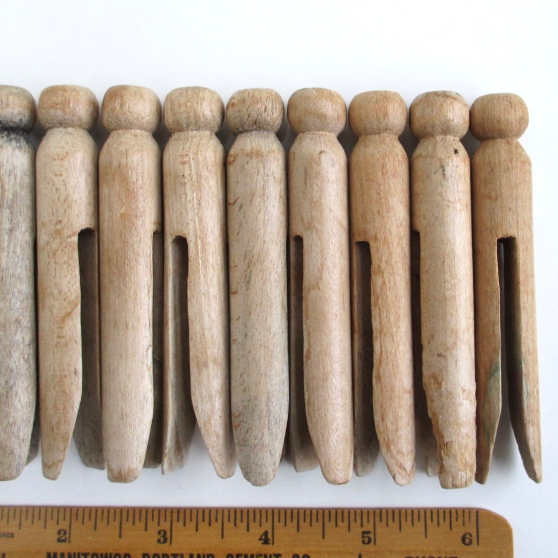 12 Round Wooden Clothes Pins Vintage Weathered 3 3/4 Etsy