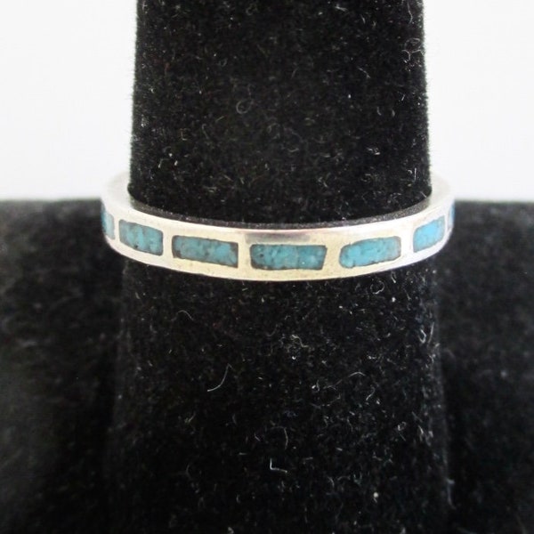 Sterling Silver & Blue Turquoise Band Ring - Vintage Southwest / Native American, Size 9.25 to 9.5 (Unpolished)