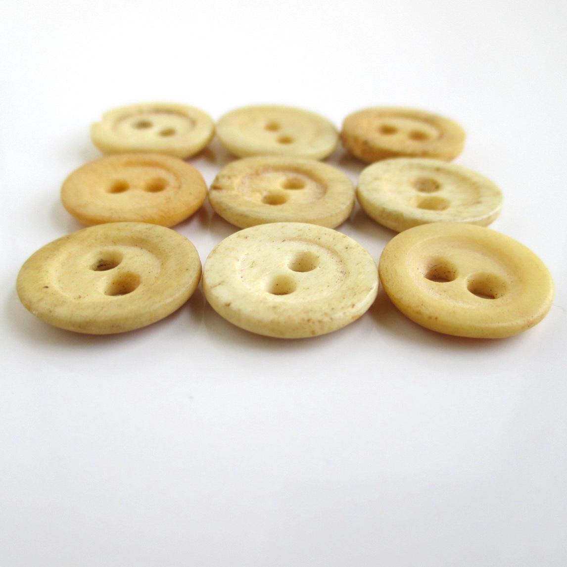 9 Vintage Bone Buttons - Antique Two-hole Convex / Concave - 14mm ...