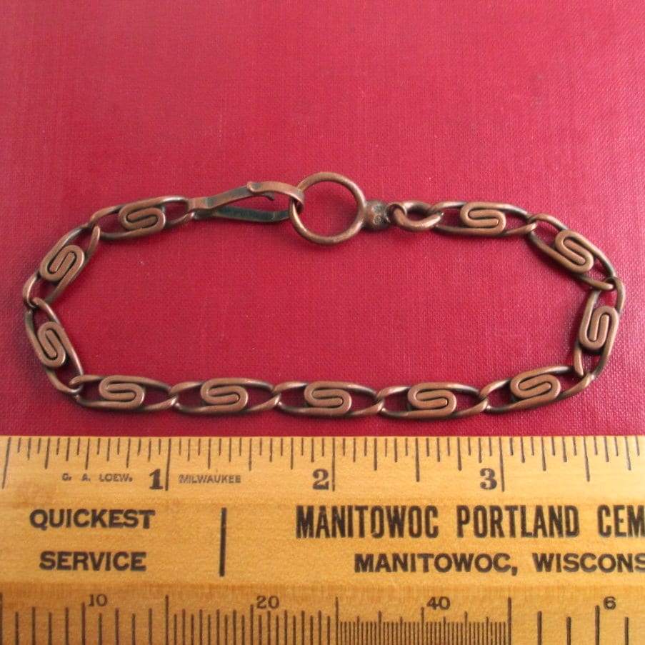 Solid Copper Link Bracelet - Vintage W/ S Link Design, 8 1/2