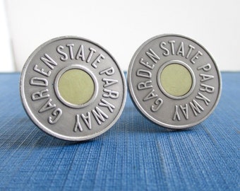 GARDEN STATE Coin Cuff Links - New Jersey Repurposed Vintage Transit Tokens / Parkway Coins