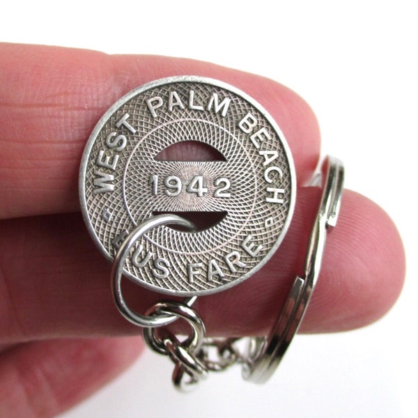 West Palm Beach Transit Token Keychain - Repurposed Vintage 1940's Coin Key Chain / Fob