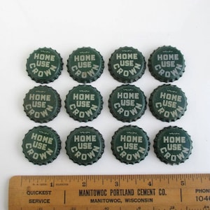 12 Vintage Bottle Caps w/ Cork Backs - Home Use Crown, Green - Possibly Unused (Sold in groups of 12)