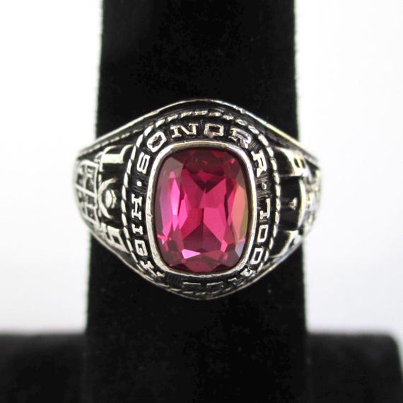 Vintage Brooklyn College 14K Gold Red Stone Ring sold at