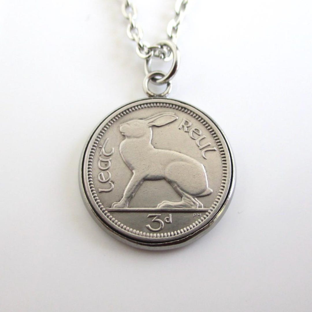 Irish Lucky Rabbit Coin Pendant Necklace Repurposed Vintage Eire ...